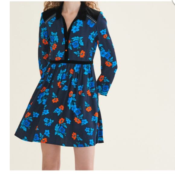 Maje Ruelli Imprime Blue Orange Floral Dress - Picture 2 of 9